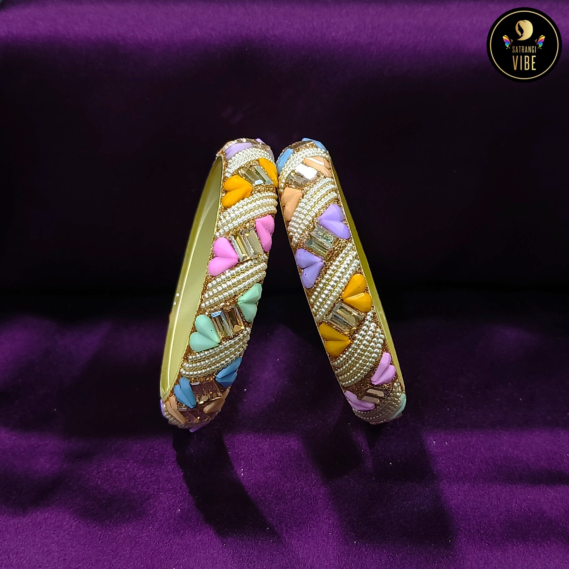 Light Coloured Heart Beads Bangles - Image 2