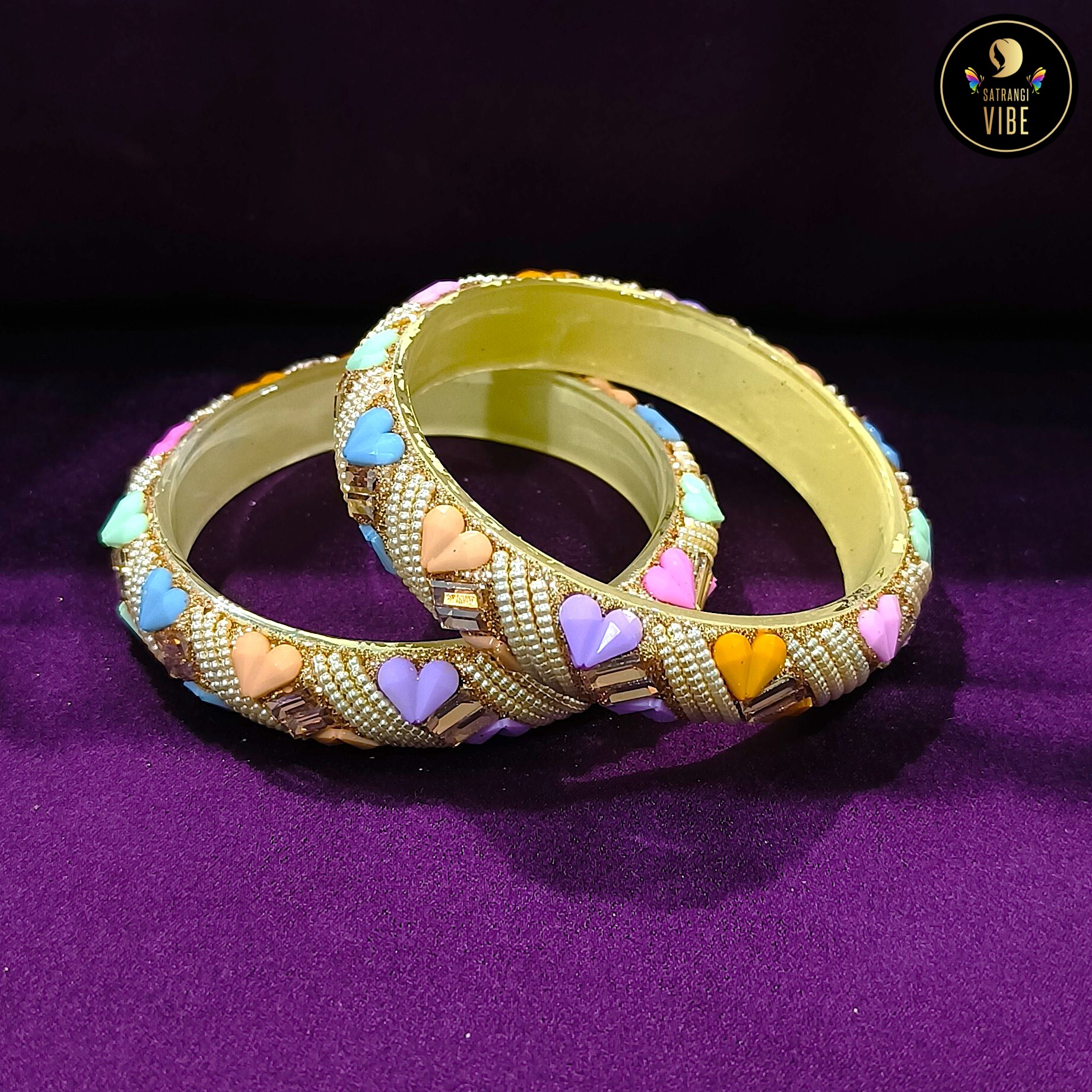 Light Coloured Heart Beads Bangles - Image 3