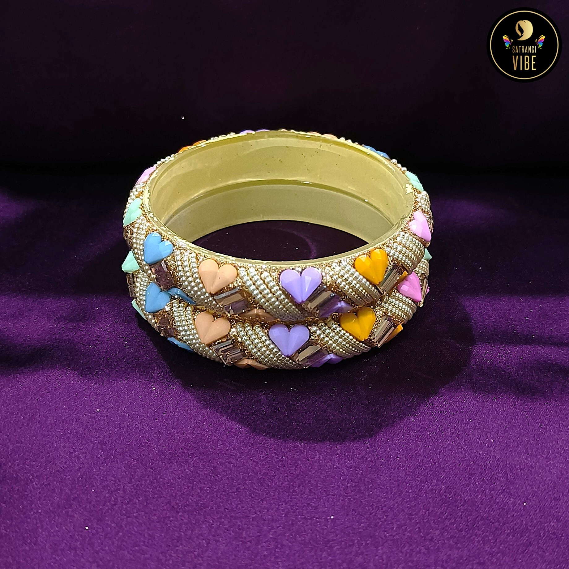 Light Coloured Heart Beads Bangles