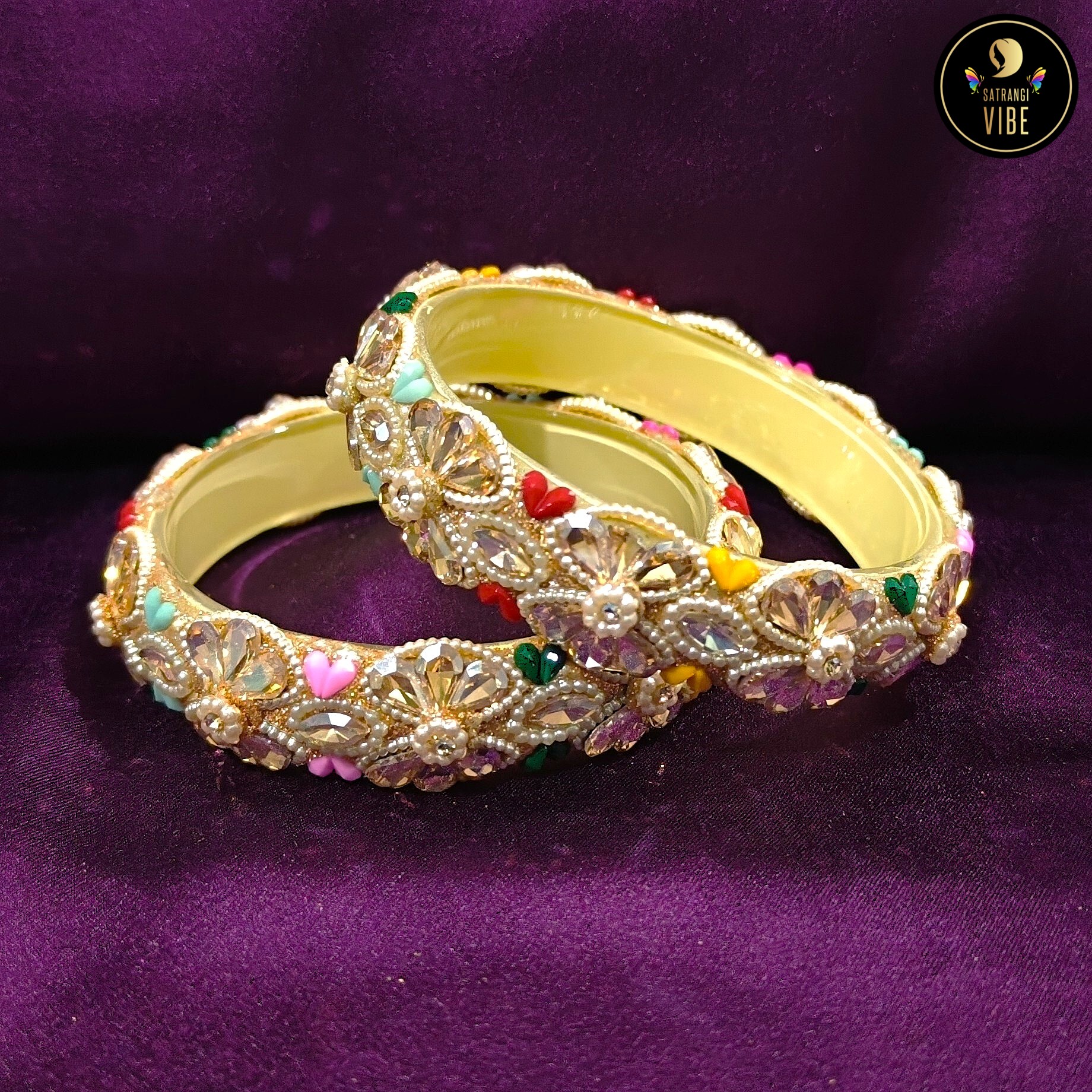 Multicoloured Heart Flower Designer Bangles - Image 2