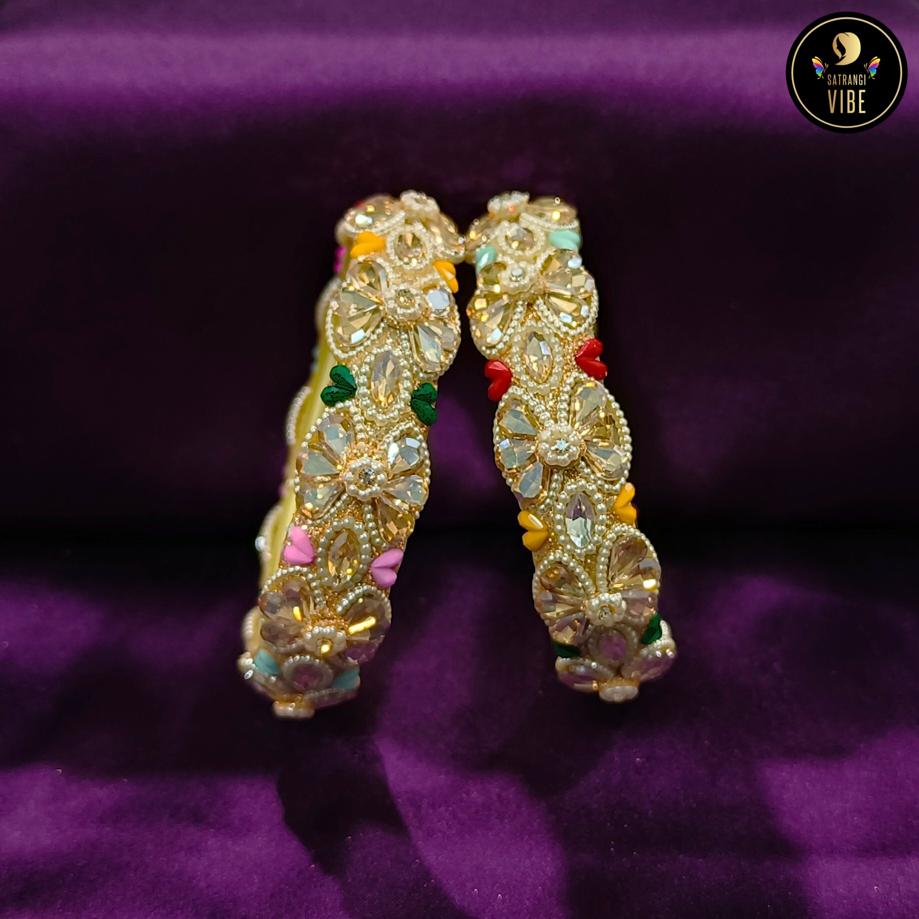 Multicoloured Heart Flower Designer Bangles - Image 3