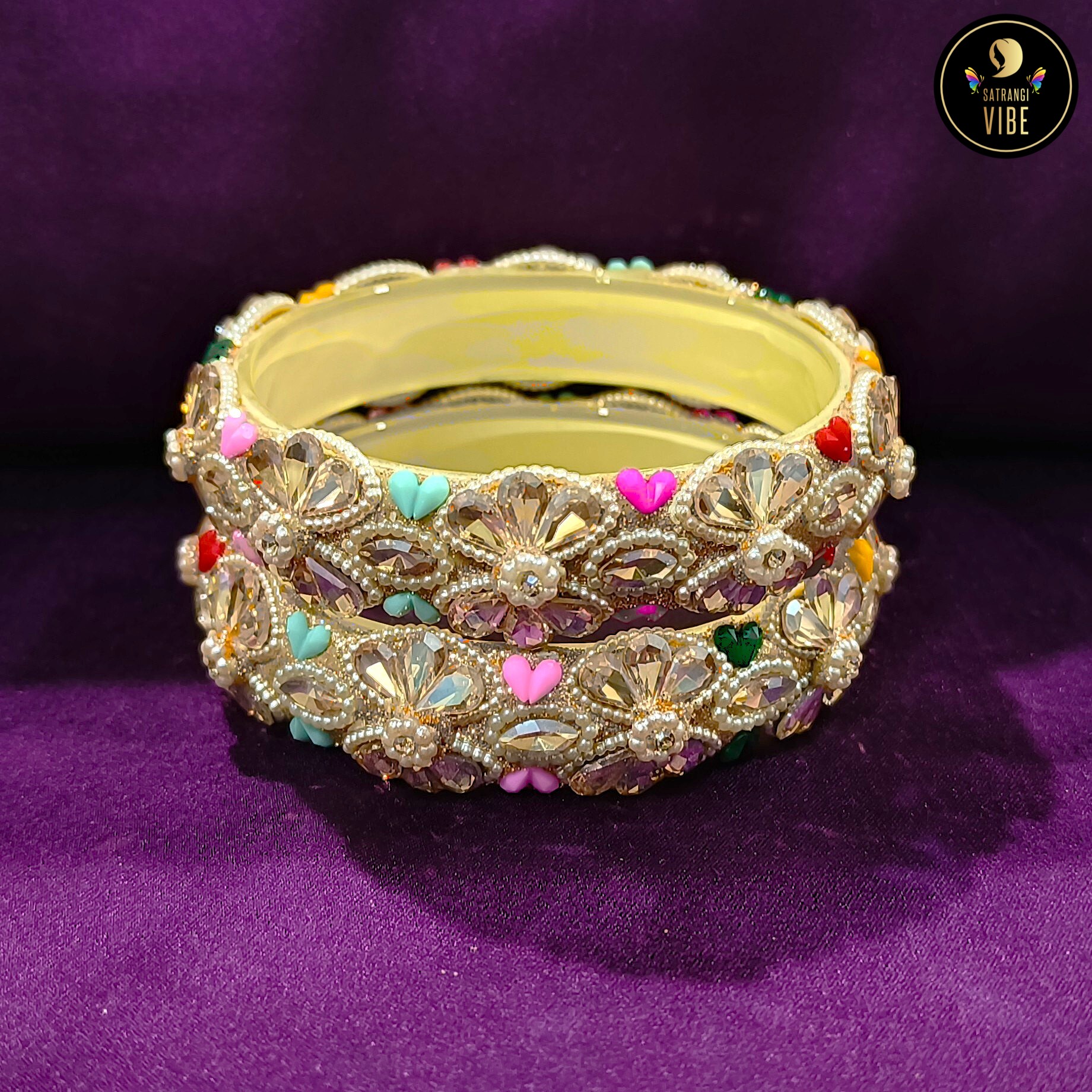 Multicoloured Heart Flower Designer Bangles