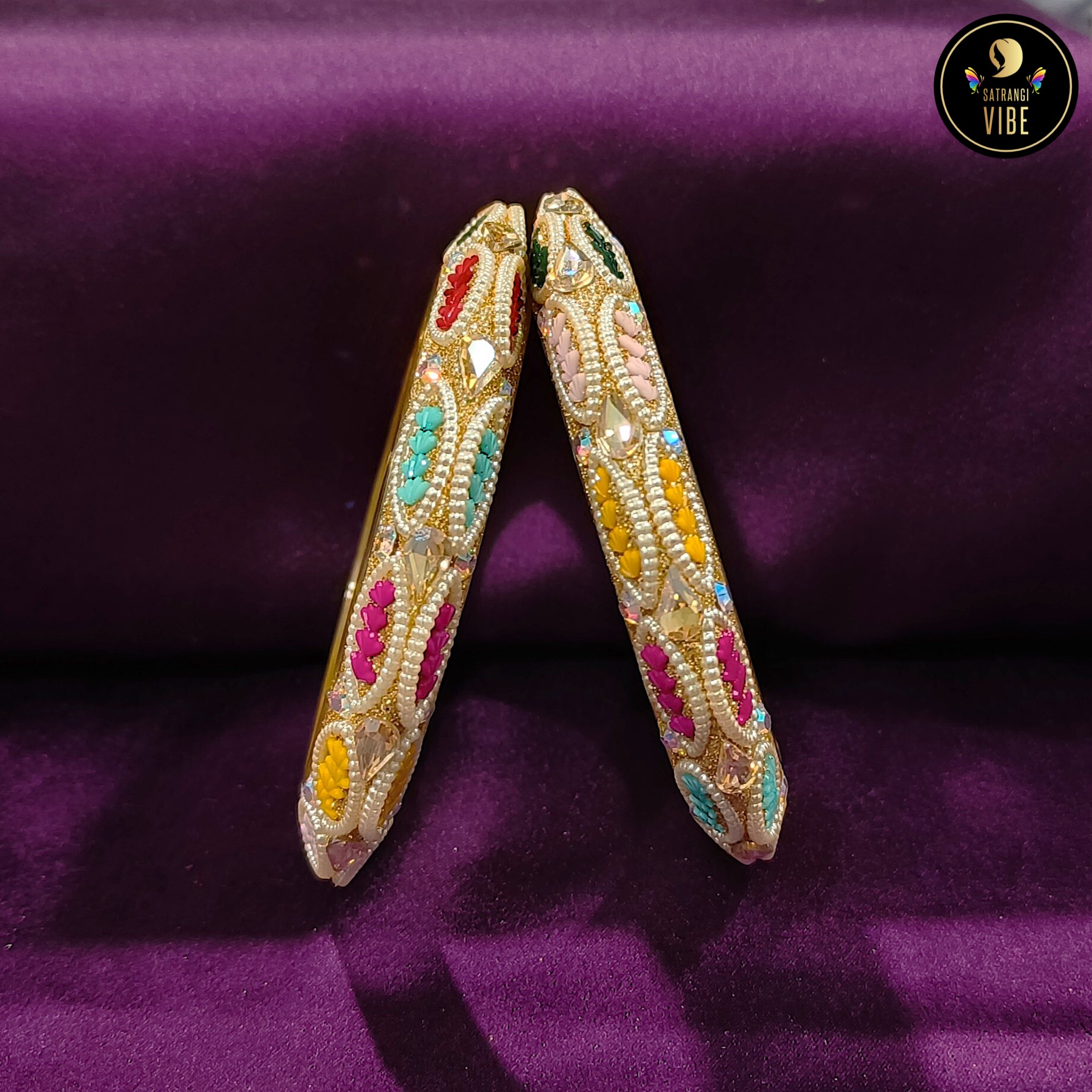 Multicoloured Zircon Beads Designer Bangles - Image 2