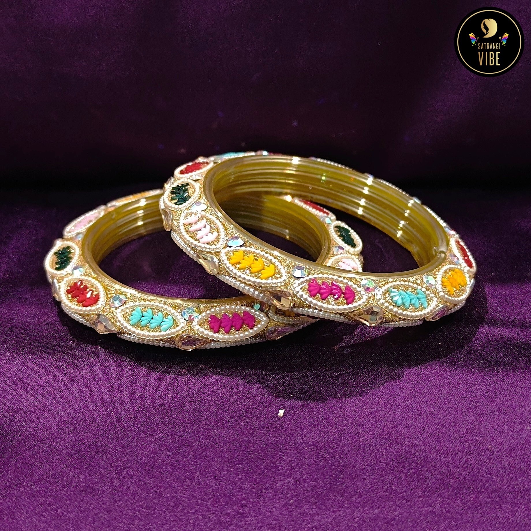 Multicoloured Zircon Beads Designer Bangles - Image 3