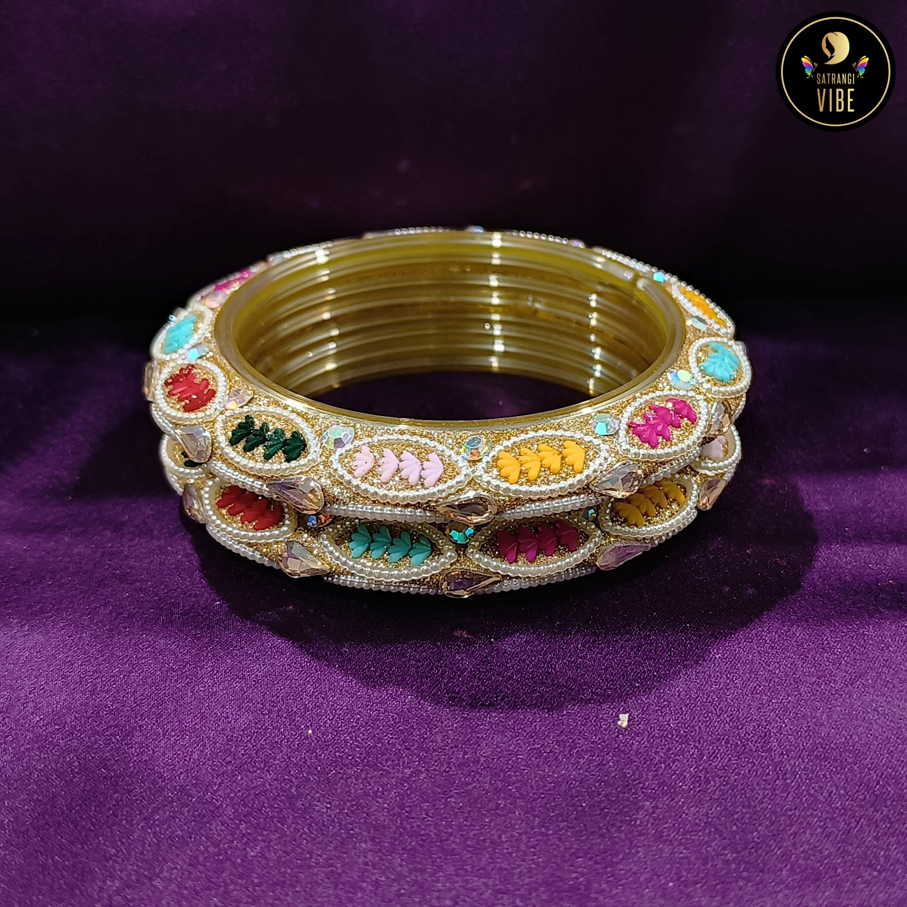 Multicoloured Zircon Beads Designer Bangles