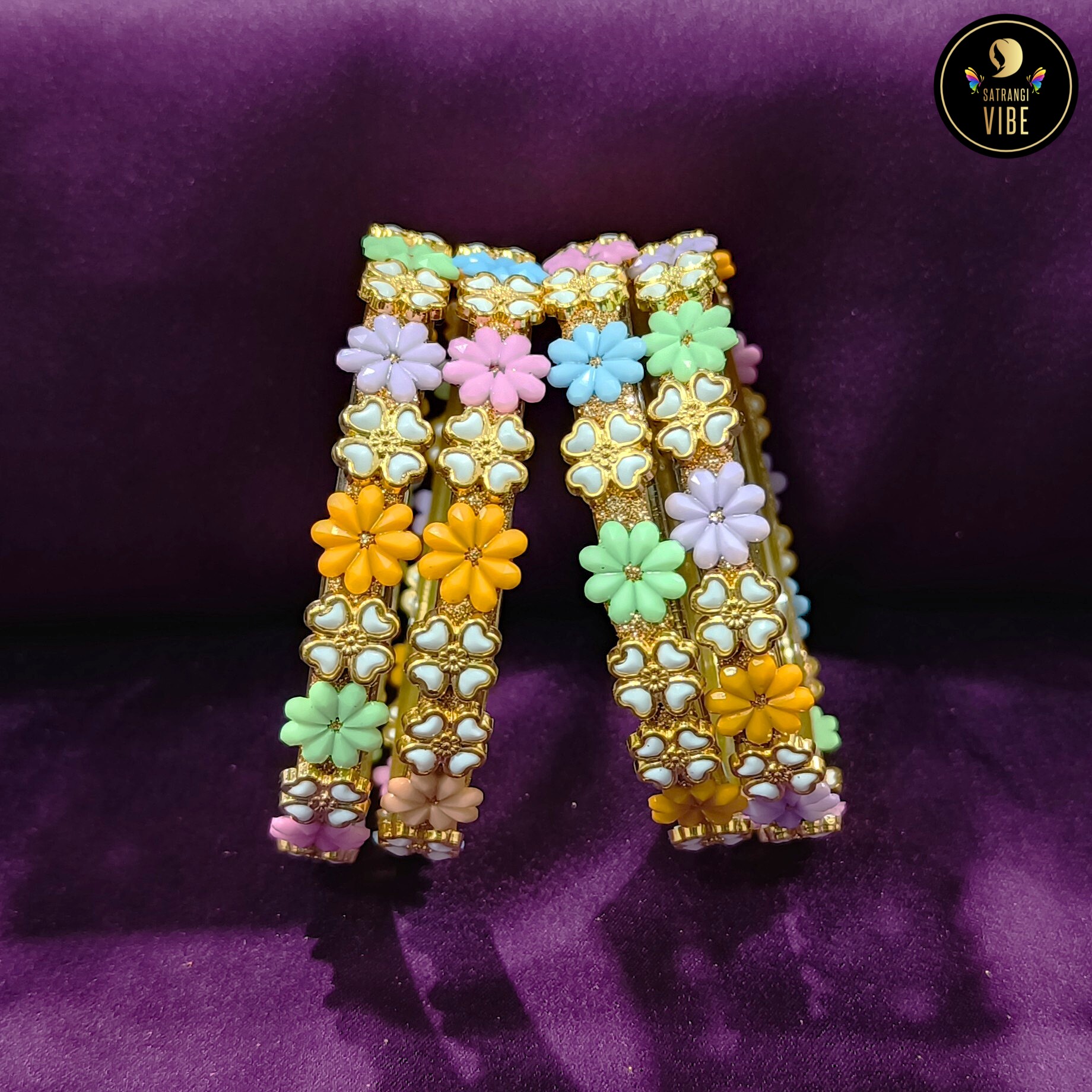 Multicolored Flower Bangles - Image 2