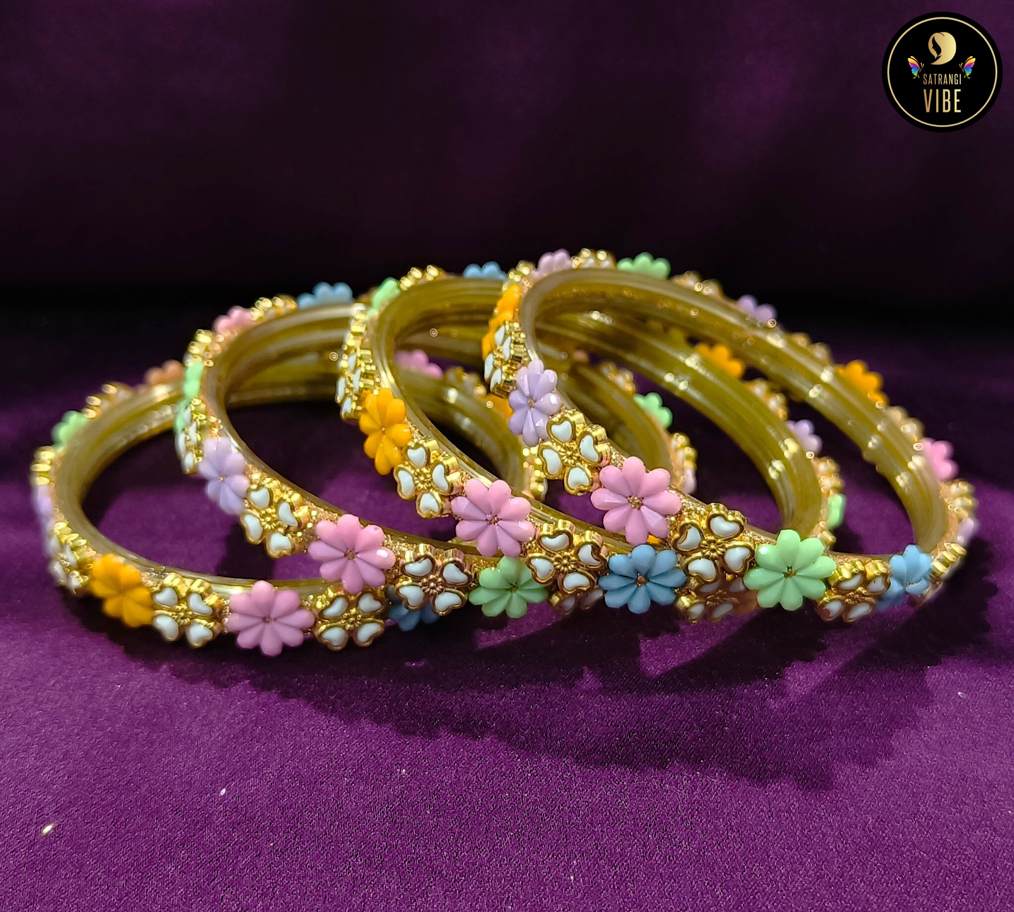 Multicolored Flower Bangles - Image 3