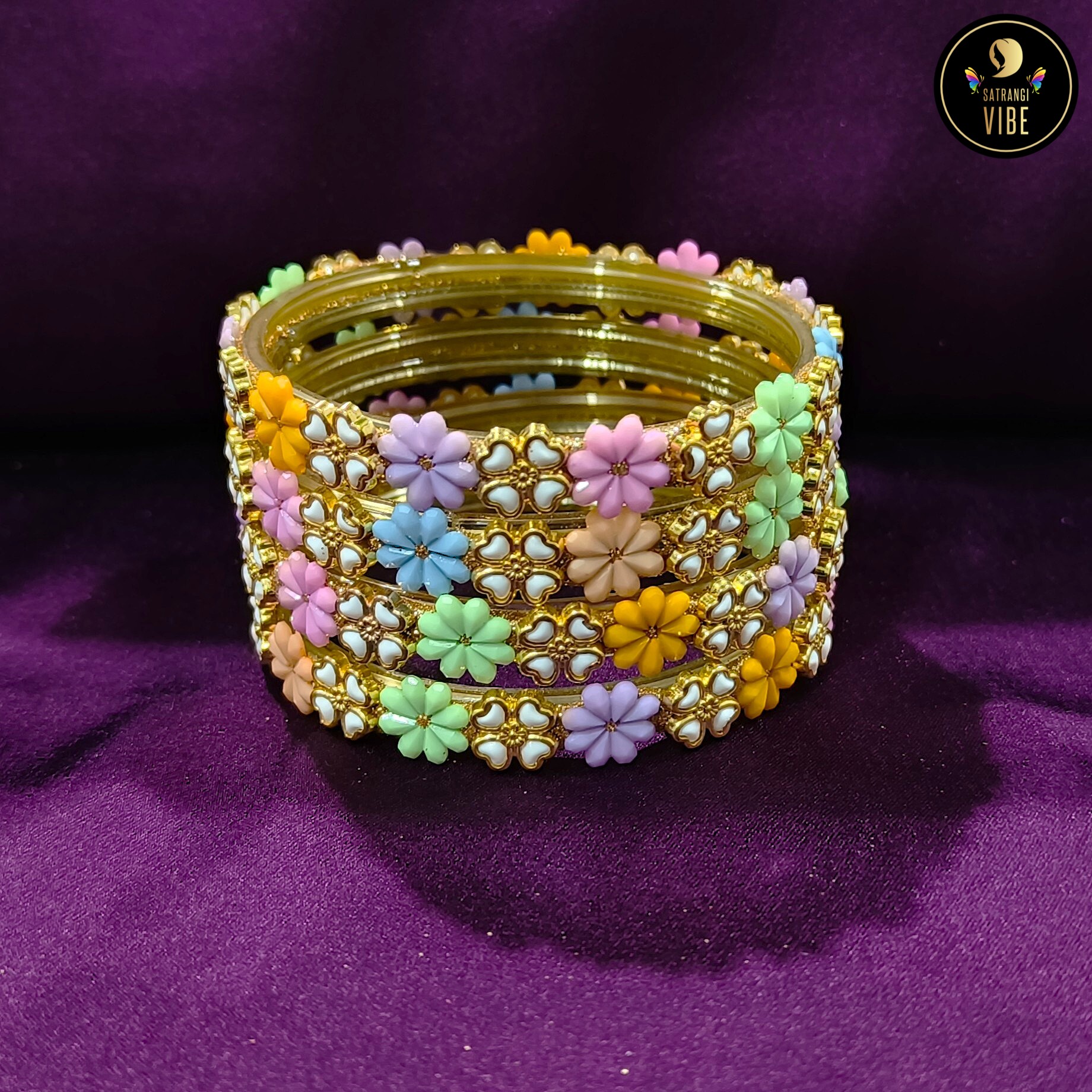 Multicolored Flower Bangles