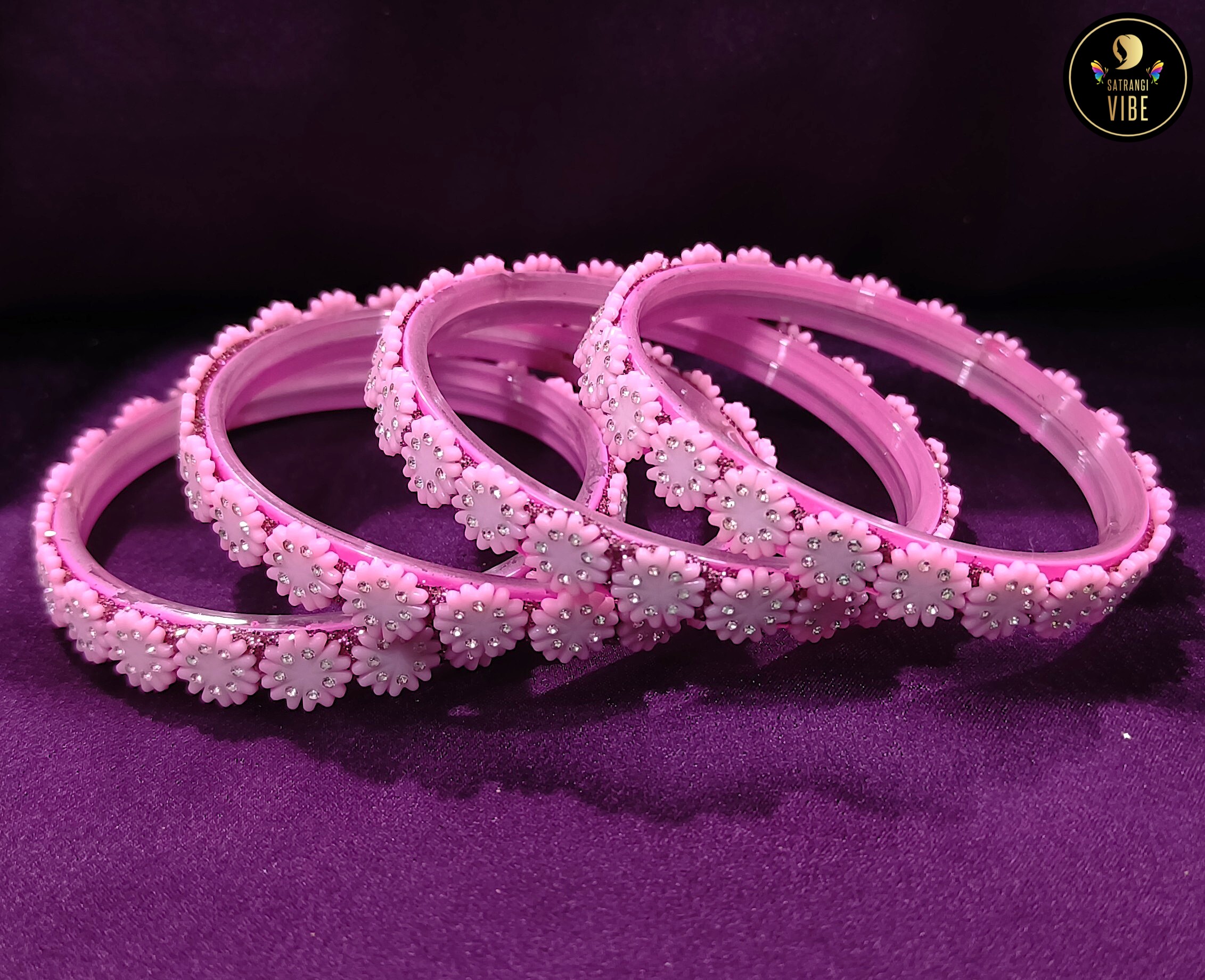 Pink Flower Zircon Bangles - Image 2