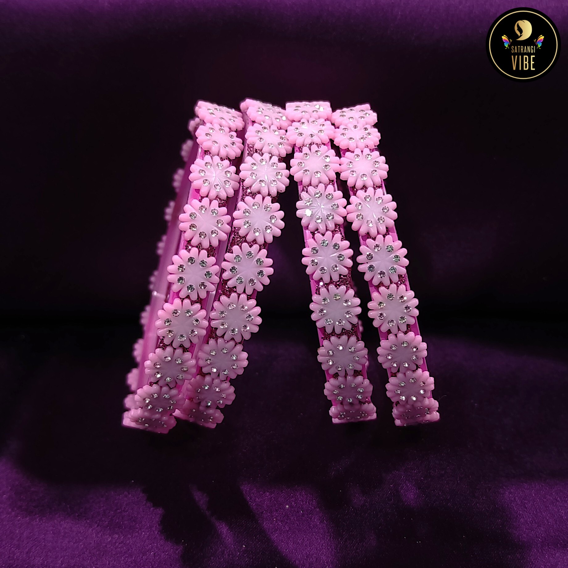 Pink Flower Zircon Bangles - Image 3