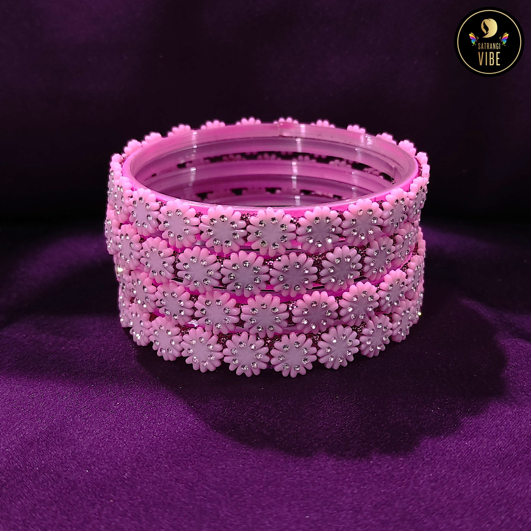 Pink Flower Zircon Bangles