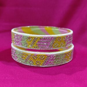Pink Yellow Tinted Golden Designer Bangles
