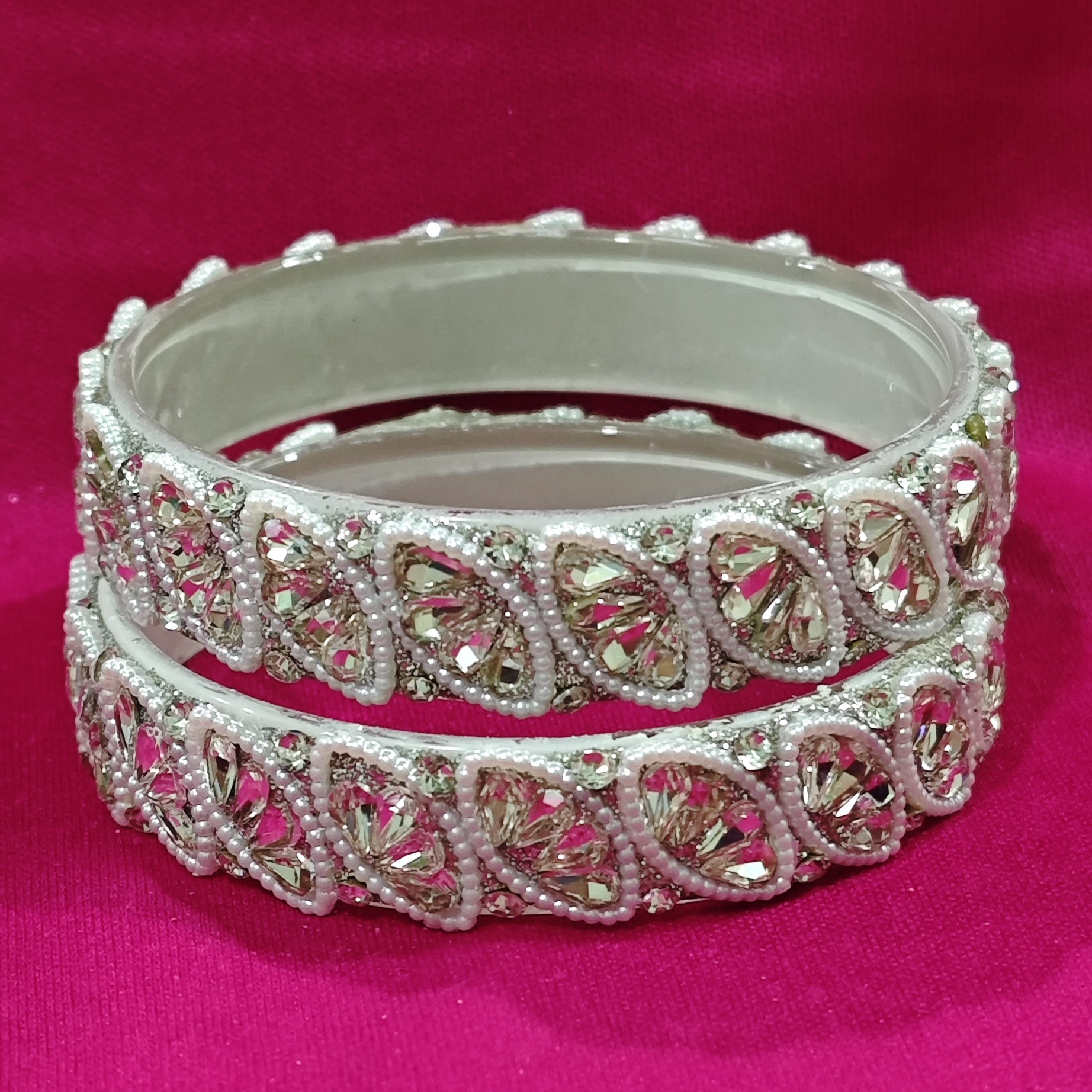 Silver Crystal Beads Bangles