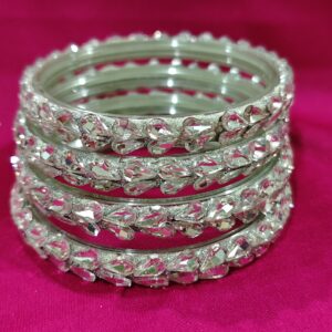 Silver Crystal Heart Bangles