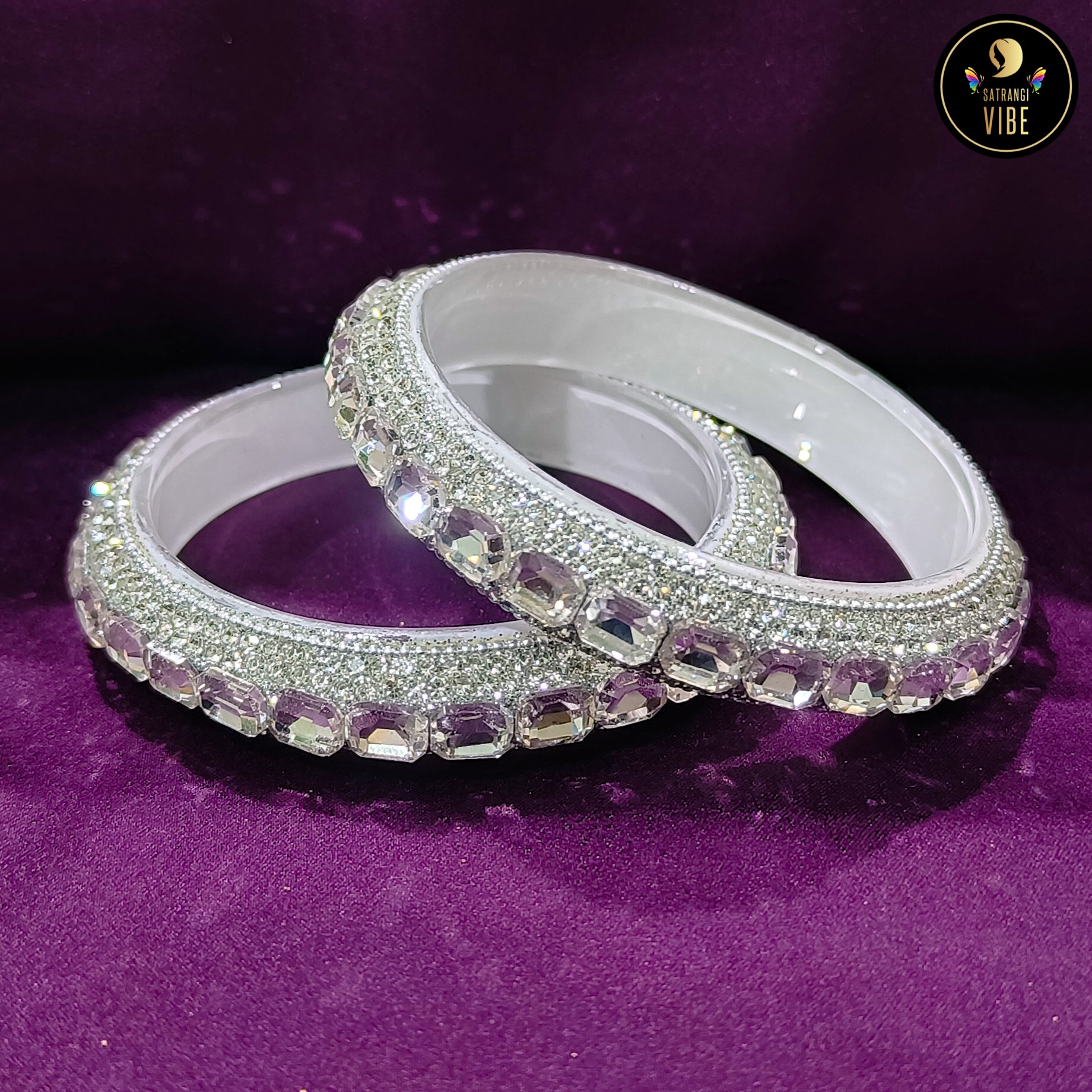 Silver Crystal Beads Bangles - Image 2