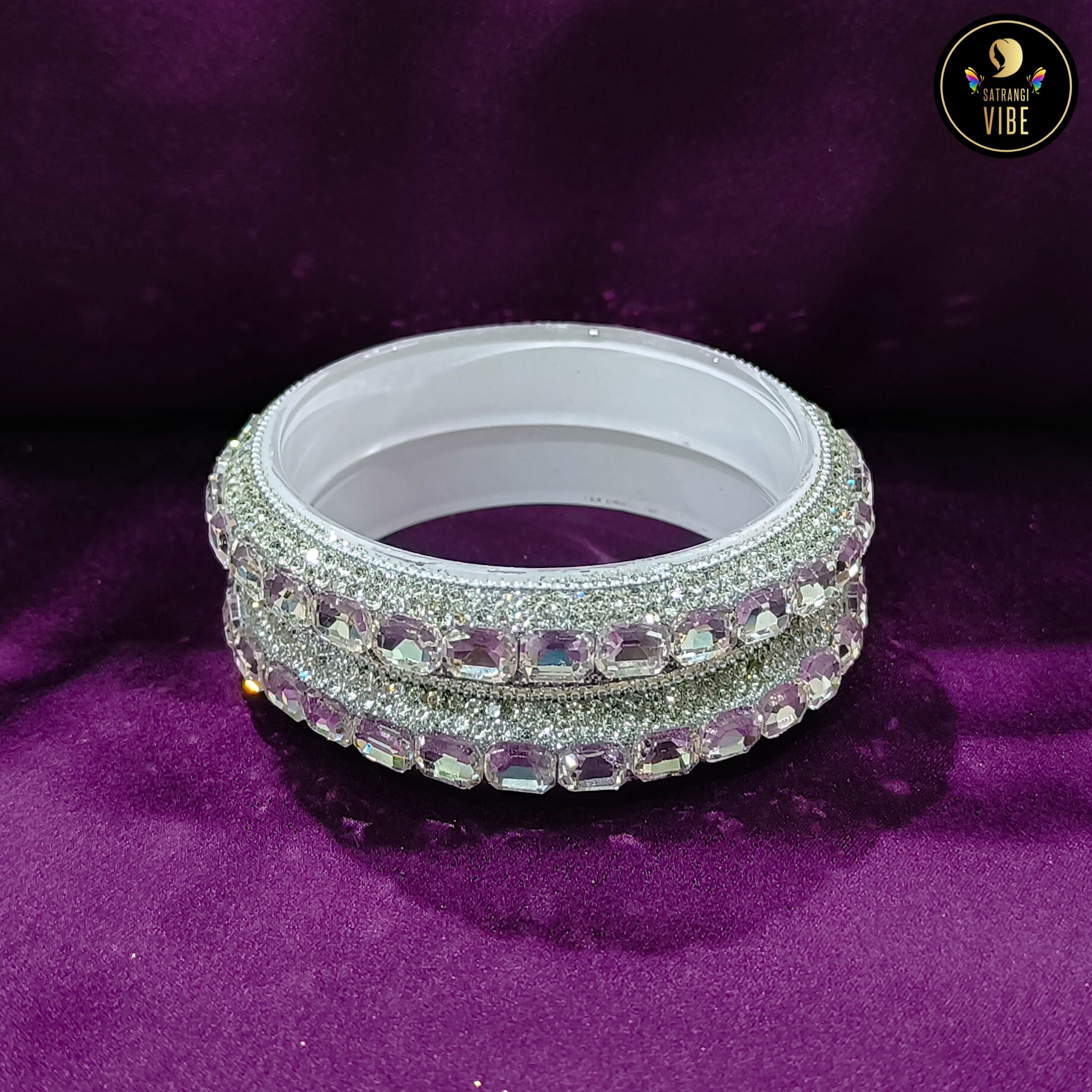 Silver Crystal Beads Bangles