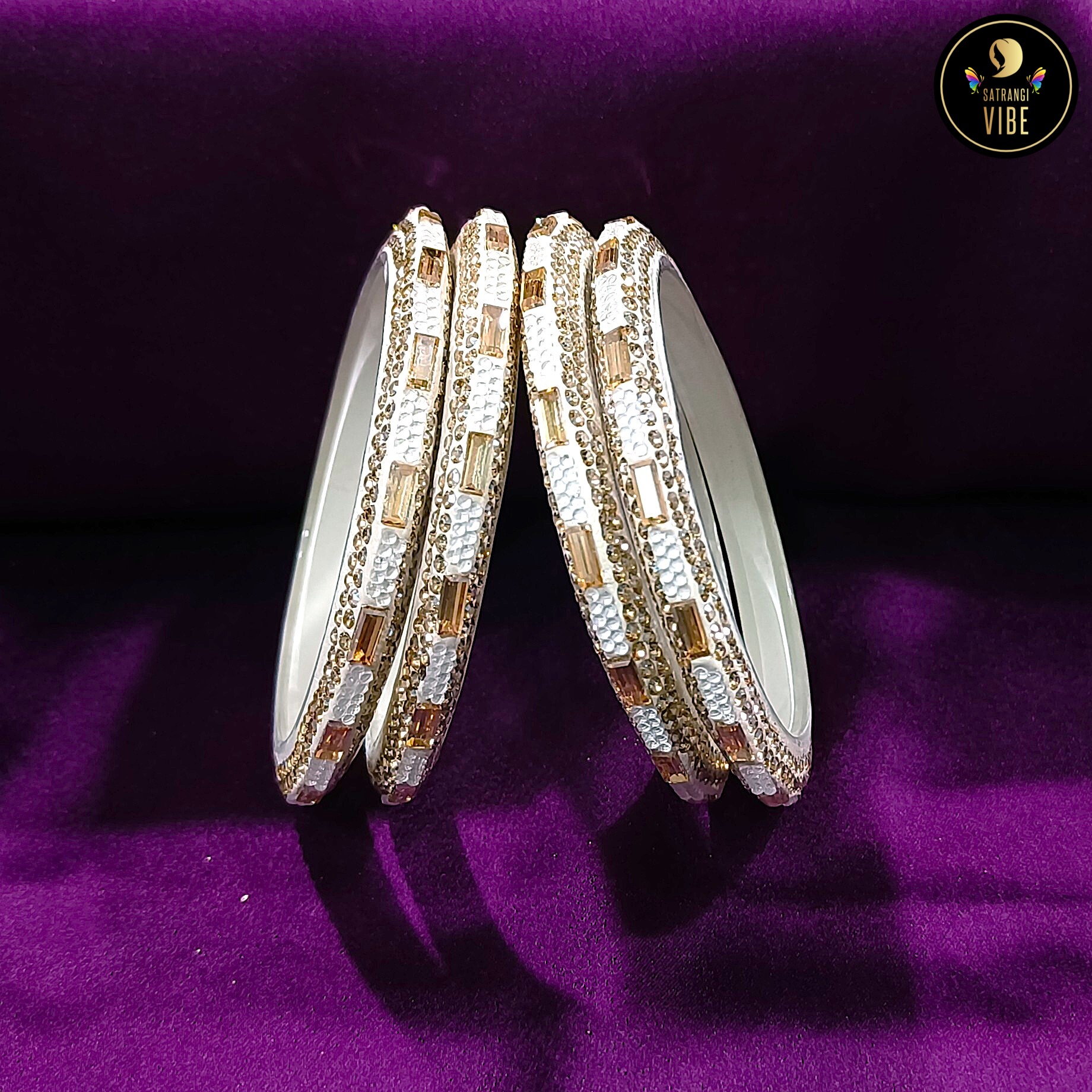 White Gold Zircon Designer Bangles - Image 2