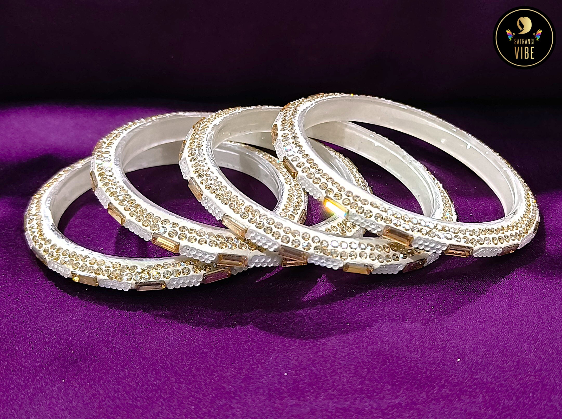 White Gold Zircon Designer Bangles - Image 3