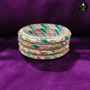 White Pink Green Lehariya Bangles