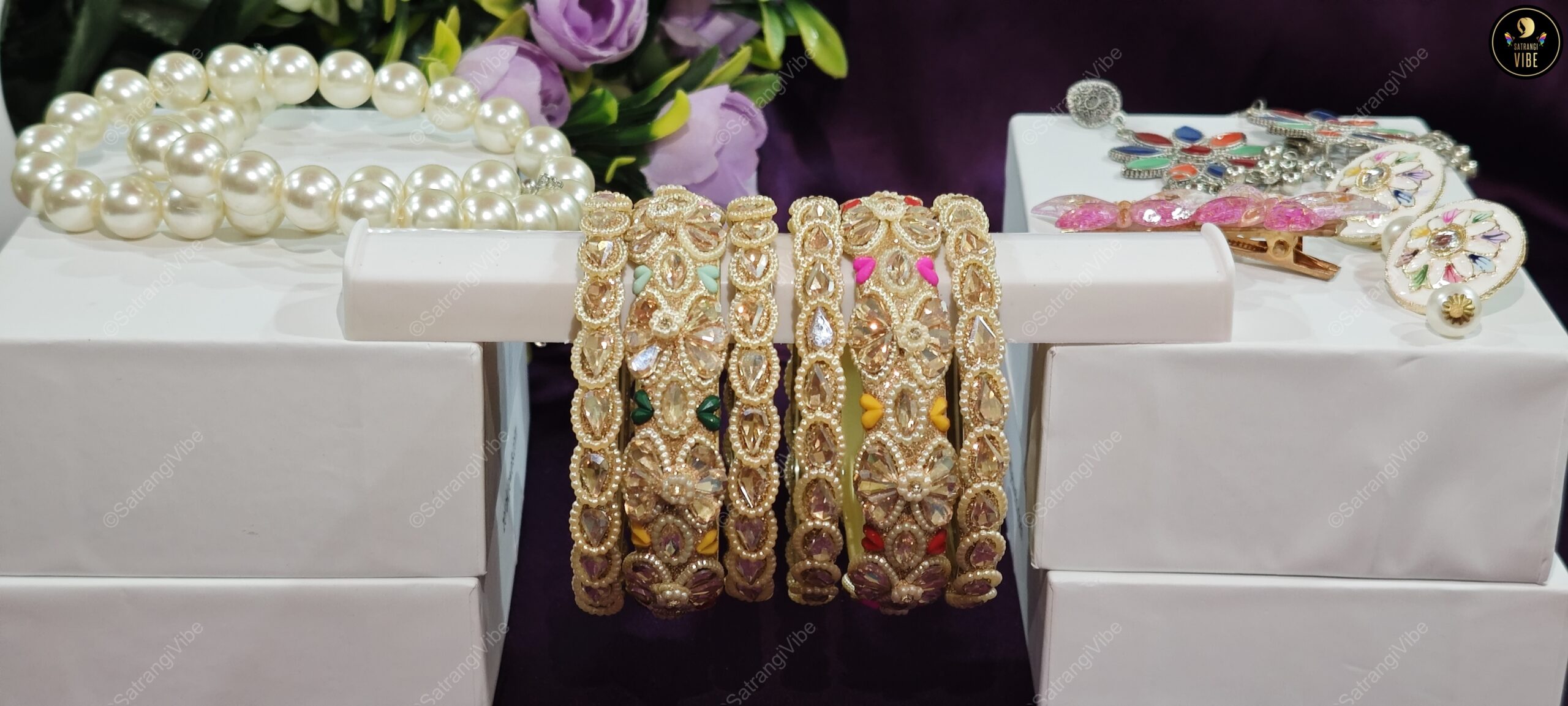 Set of Six Gold Colored Heart Bangles - Image 6