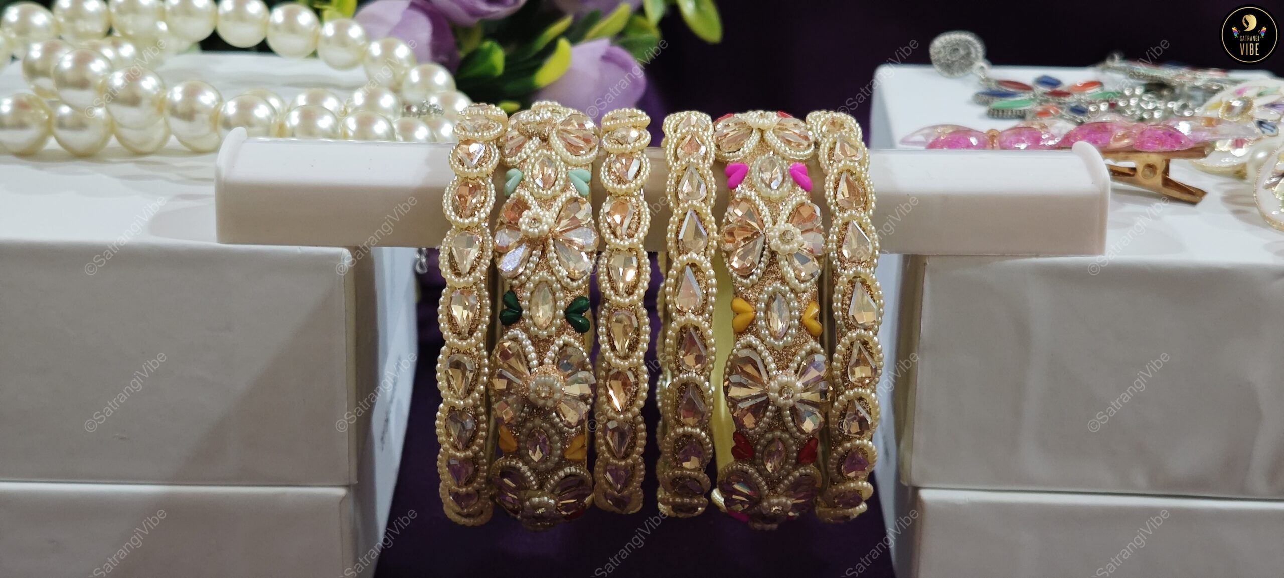 Set of Six Gold Colored Heart Bangles - Image 5