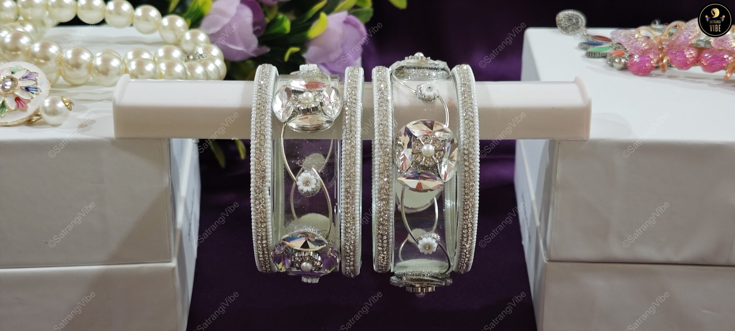 Set of Six Borosil Silver Bangles - Image 3