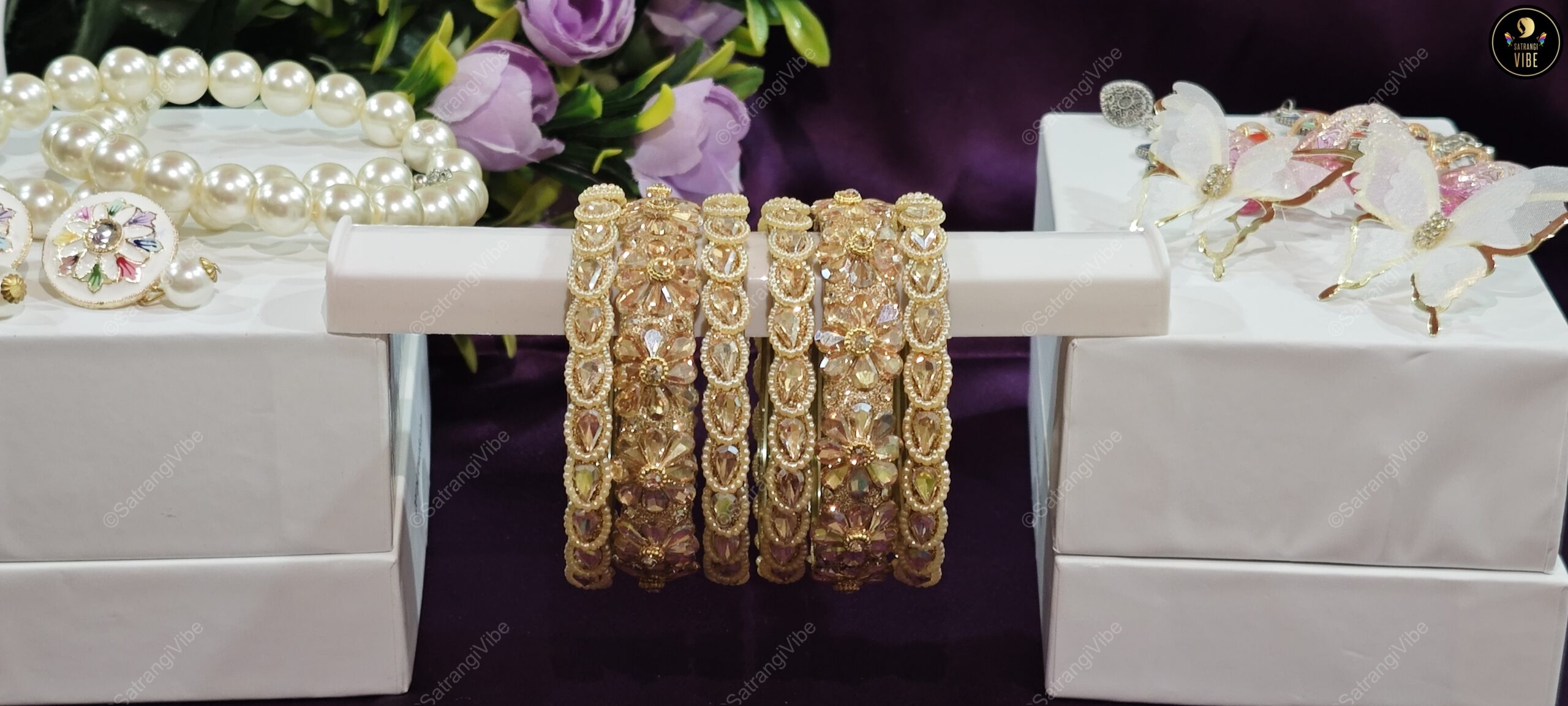 Set of Six Golden Flower Bangles - Image 8