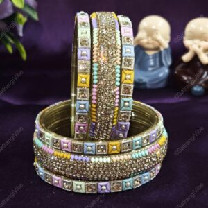 Set of Six Multi Colored Gold Bangles