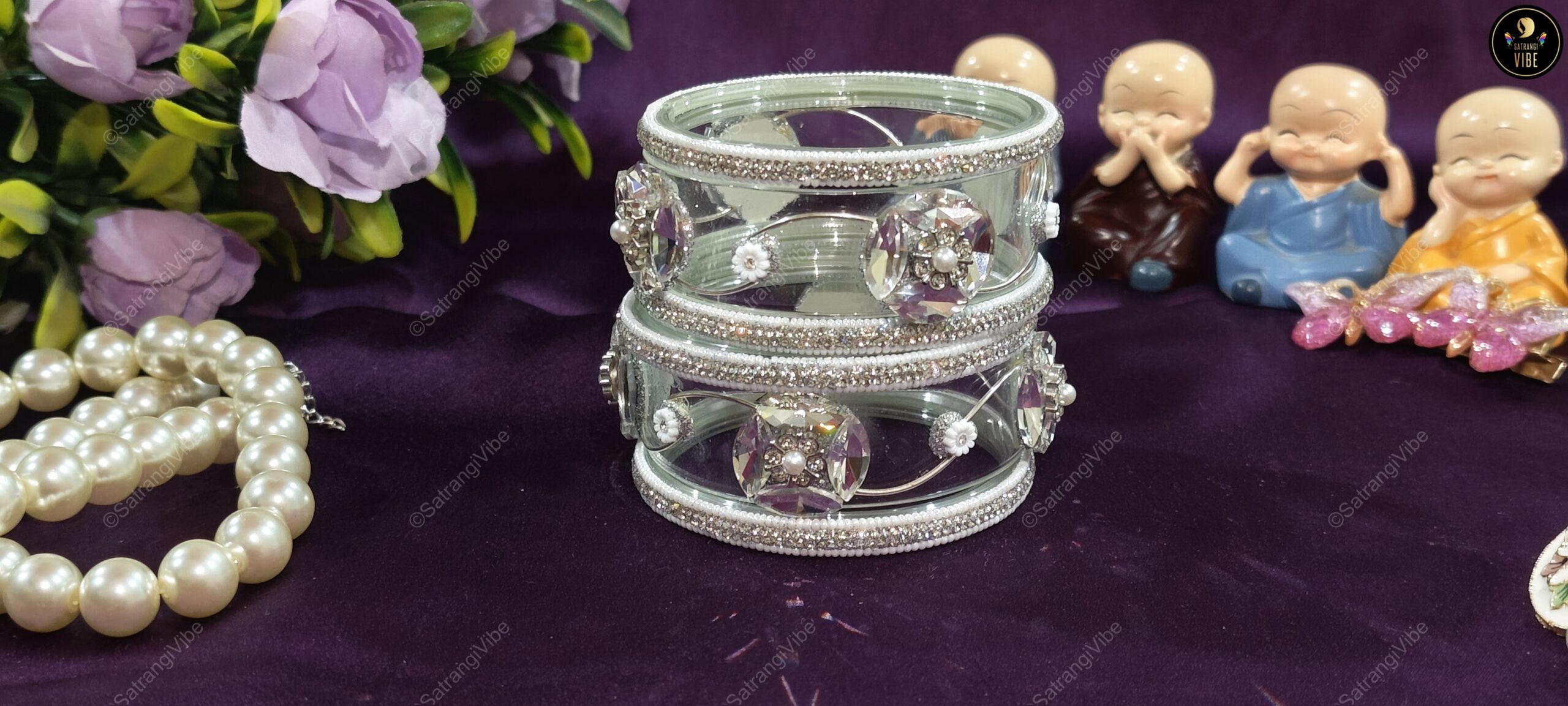 Set of Six Borosil Silver Bangles - Image 4