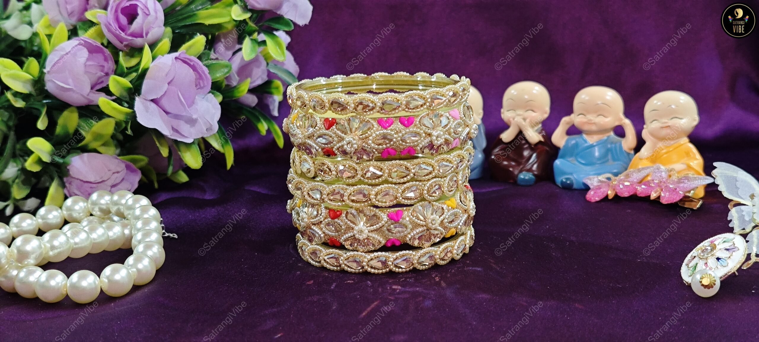 Set of Six Gold Colored Heart Bangles - Image 3