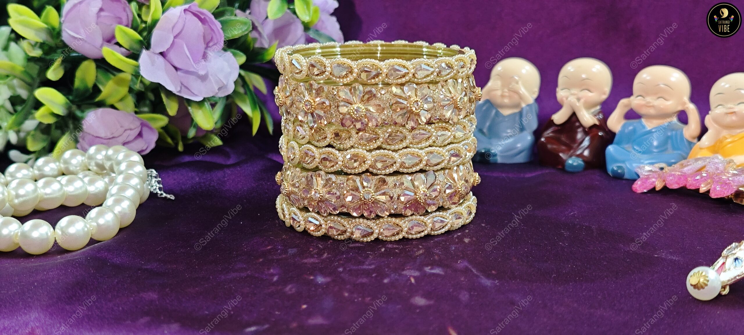 Set of Six Golden Flower Bangles - Image 5