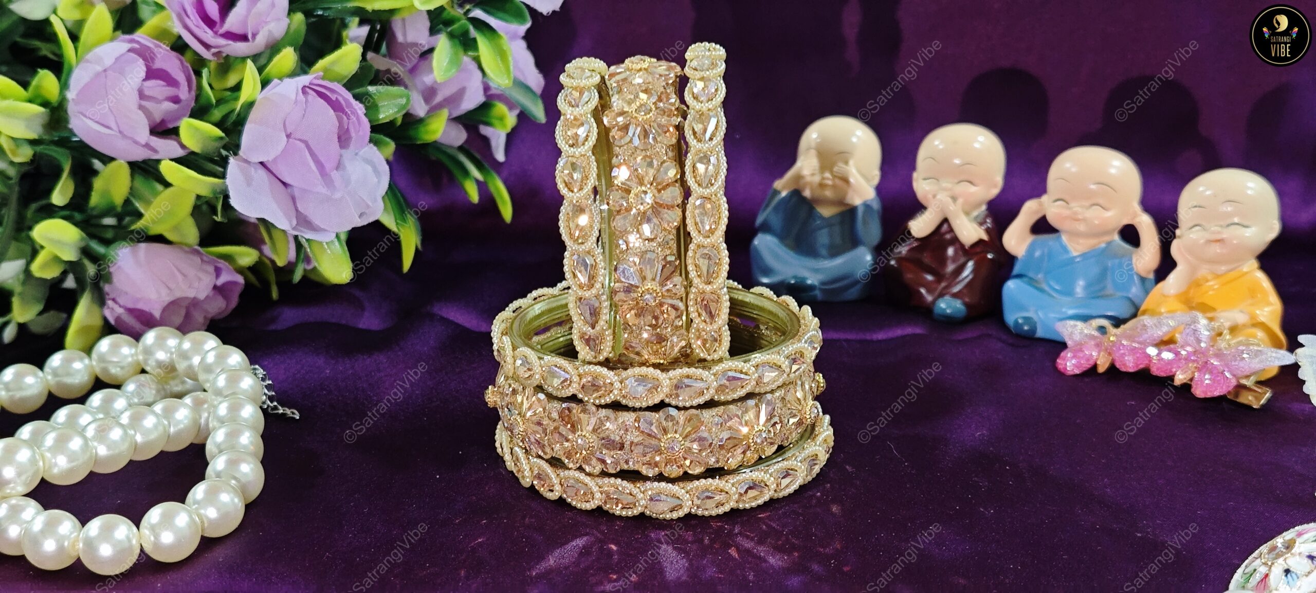 Set of Six Golden Flower Bangles - Image 4