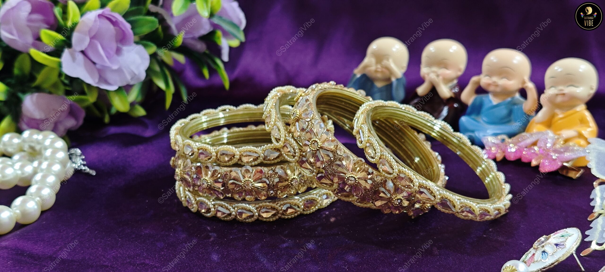 Set of Six Golden Flower Bangles - Image 2