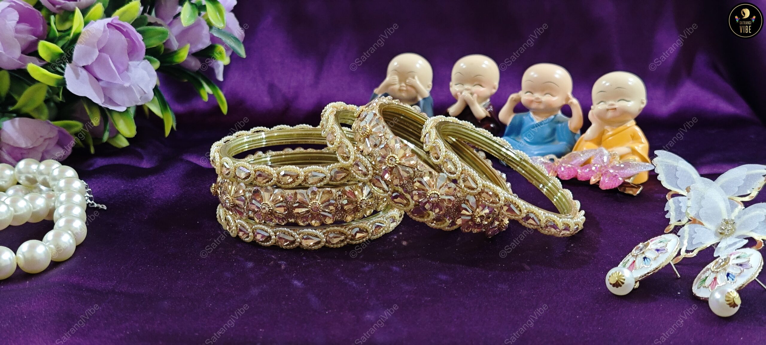Set of Six Golden Flower Bangles - Image 3