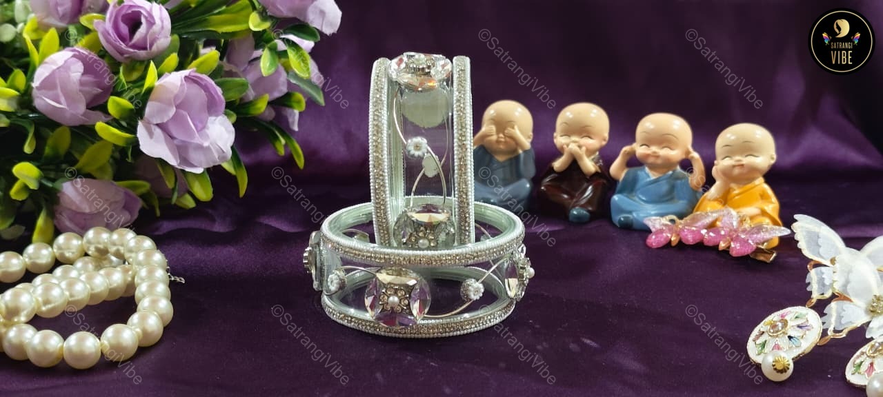 Set of Six Borosil Silver Bangles Set - Image 2