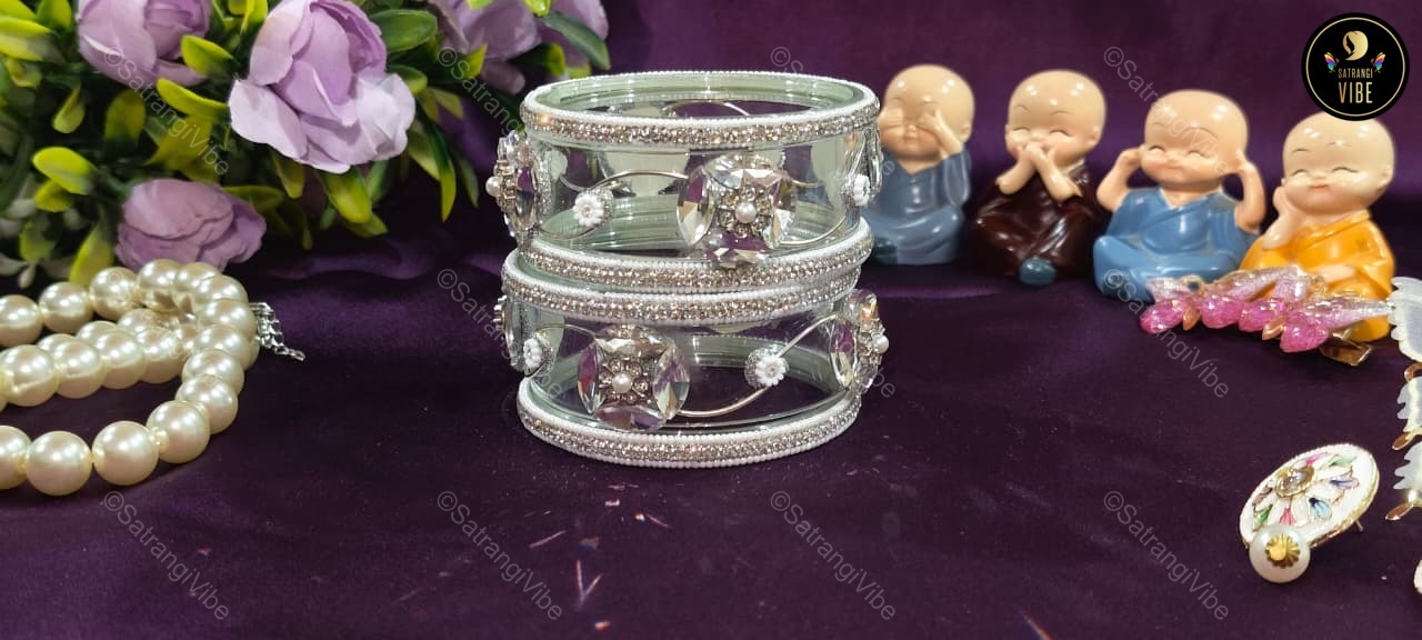 Set of Six Borosil Silver Bangles Set - Image 3