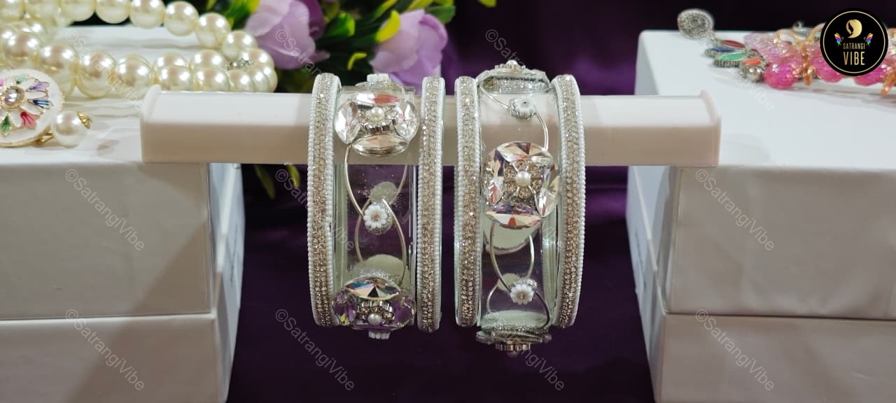 Set of Six Borosil Silver Bangles Set - Image 4