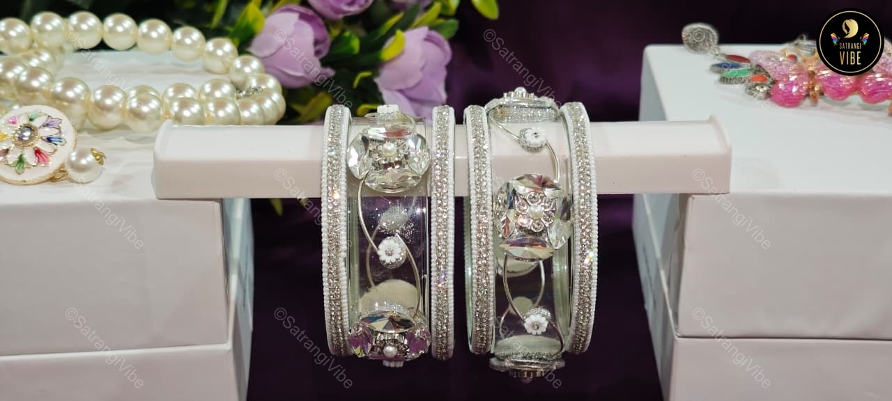 Set of Six Borosil Silver Bangles Set - Image 5