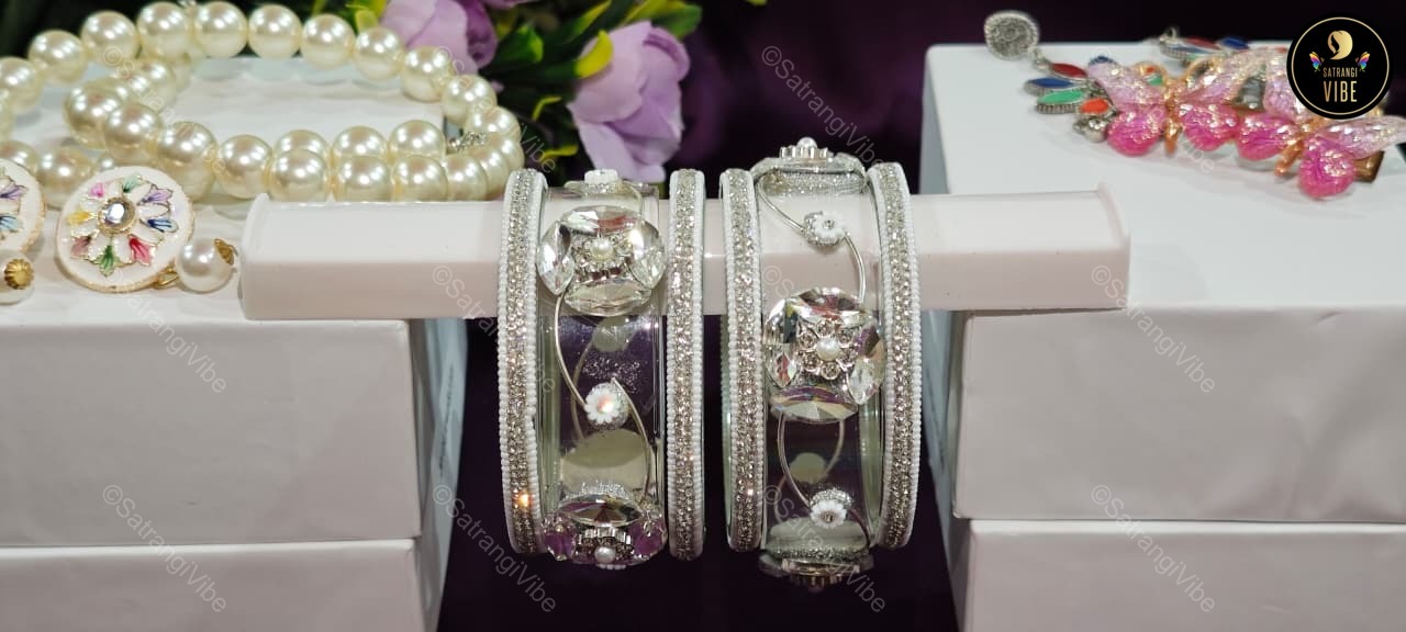 Set of Six Borosil Silver Bangles Set - Image 6