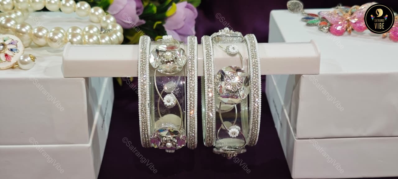 Set of Six Borosil Silver Bangles Set - Image 7