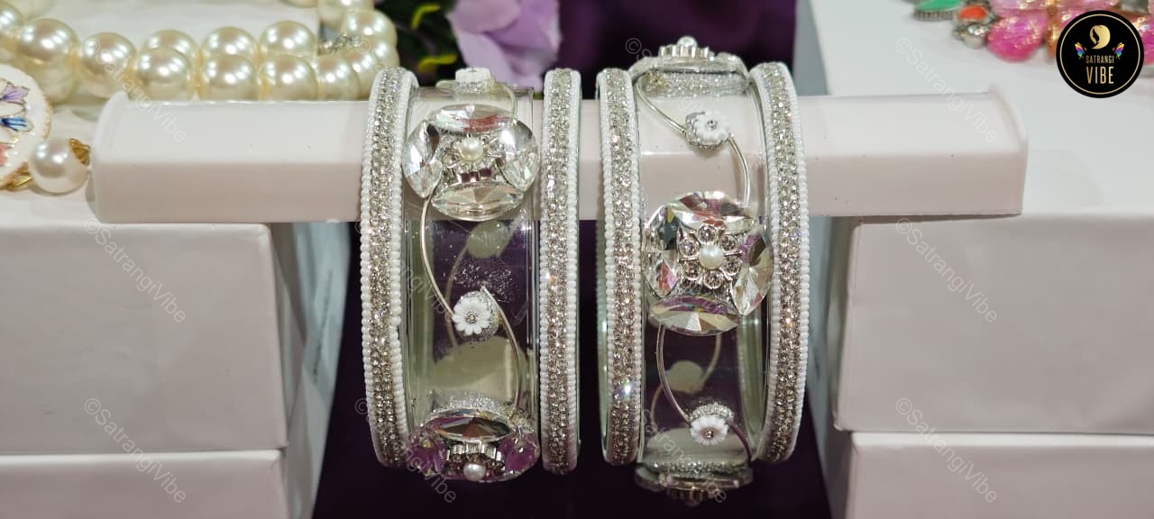 Set of Six Borosil Silver Bangles Set - Image 8