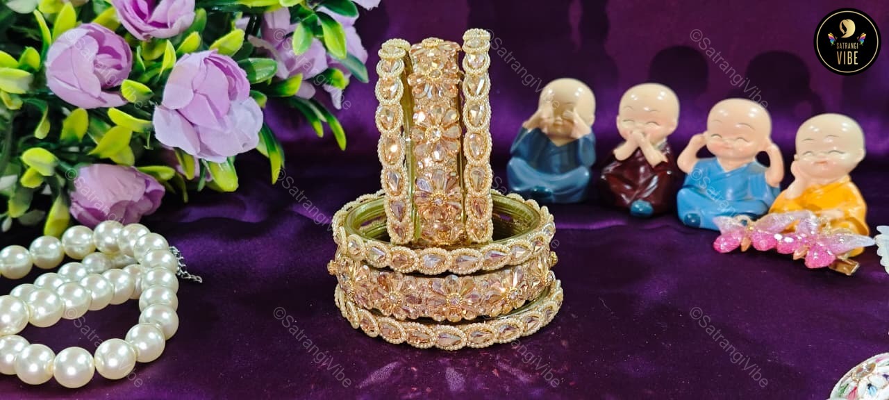 Set of Six Golden Flower Bangles Set - Image 2