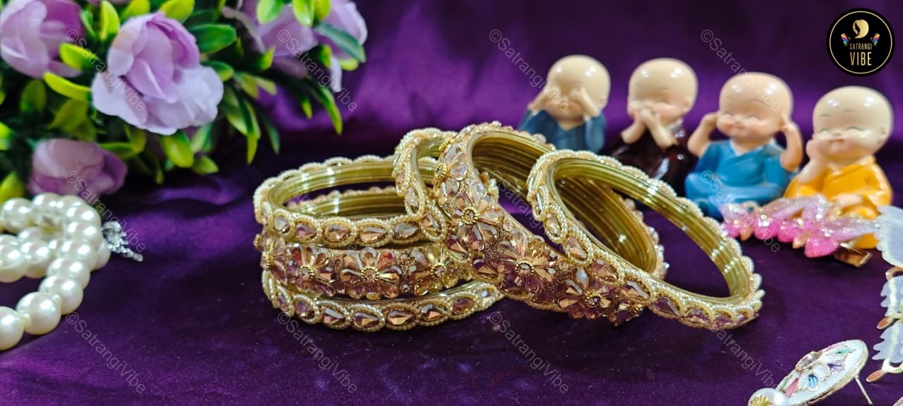 Set of Six Golden Flower Bangles Set - Image 3