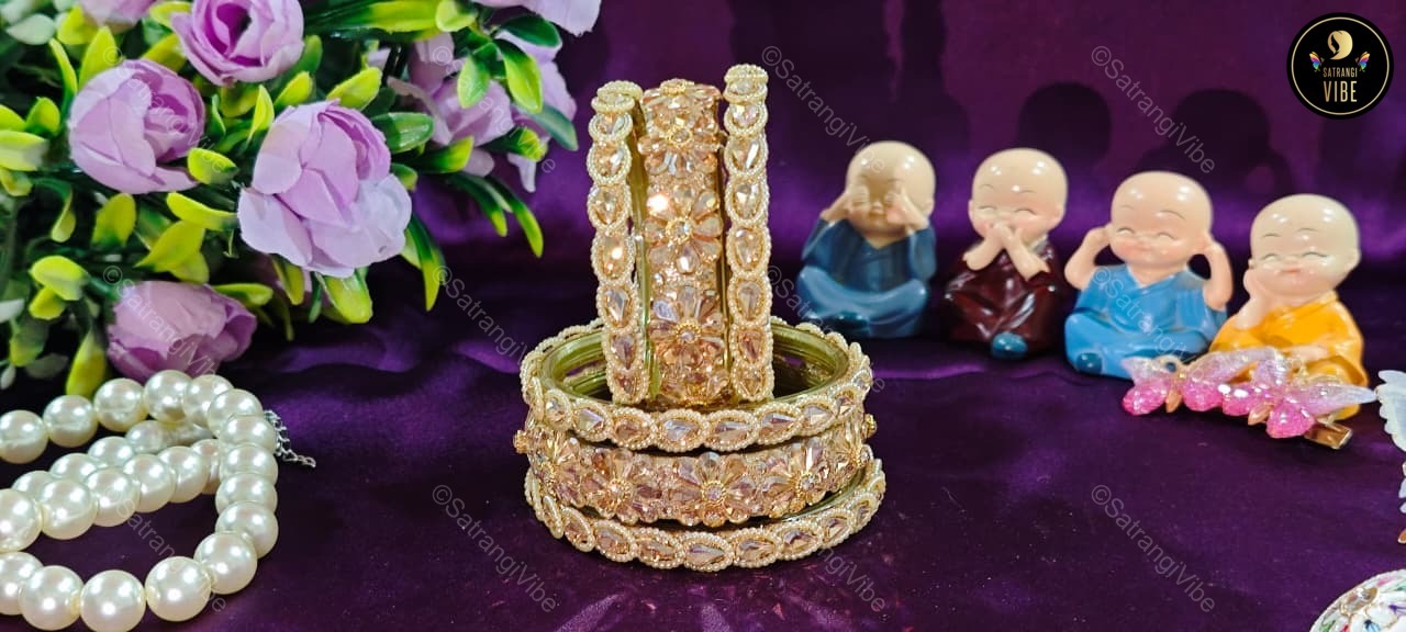 Set of Six Golden Flower Bangles Set - Image 4
