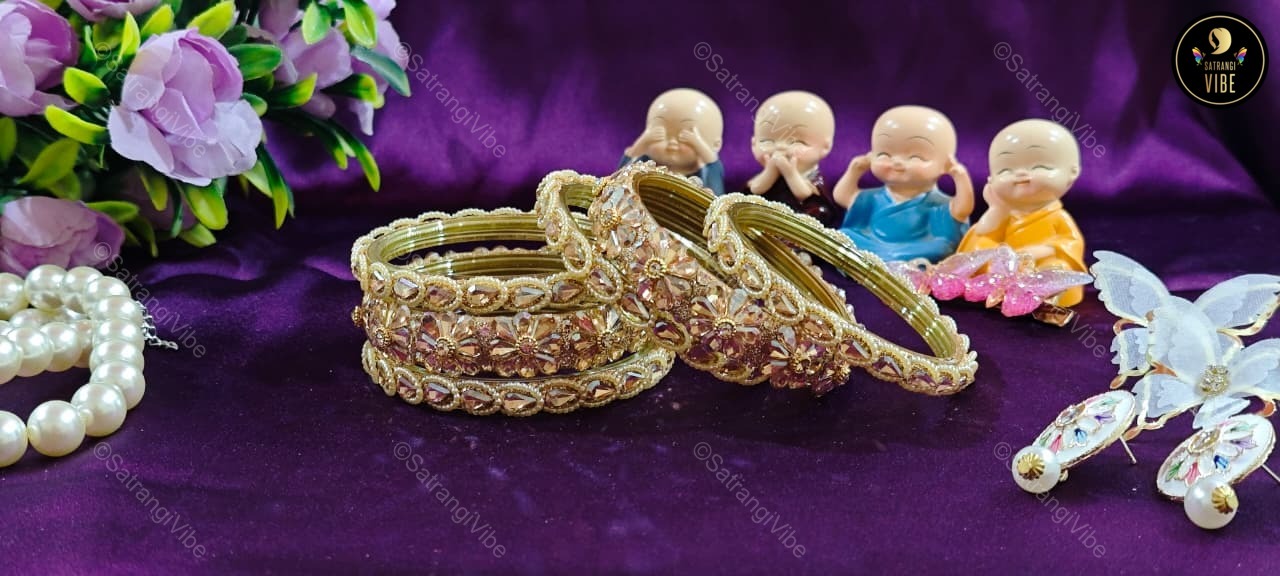 Set of Six Golden Flower Bangles Set - Image 5