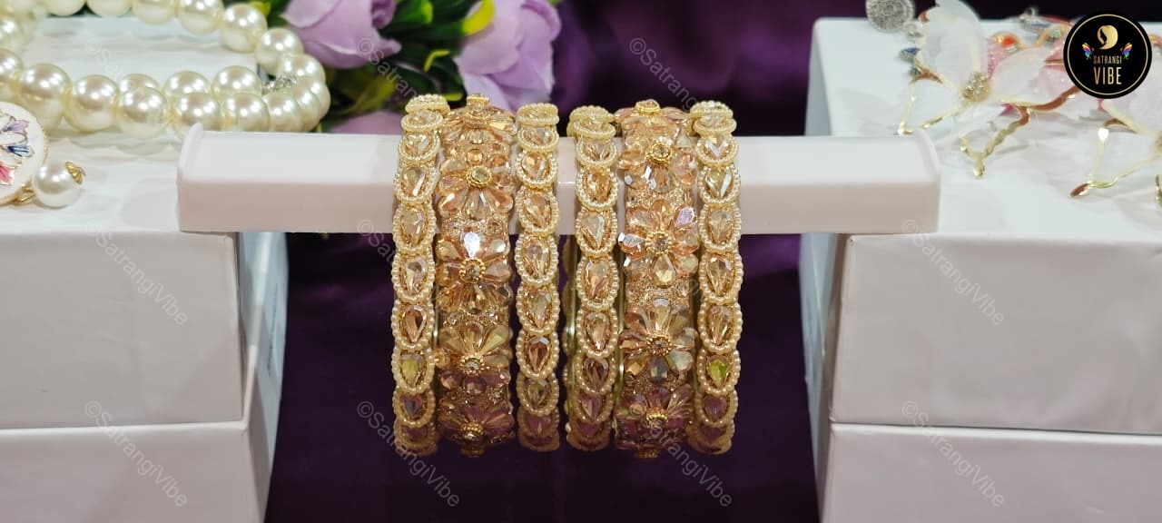 Set of Six Golden Flower Bangles Set - Image 6