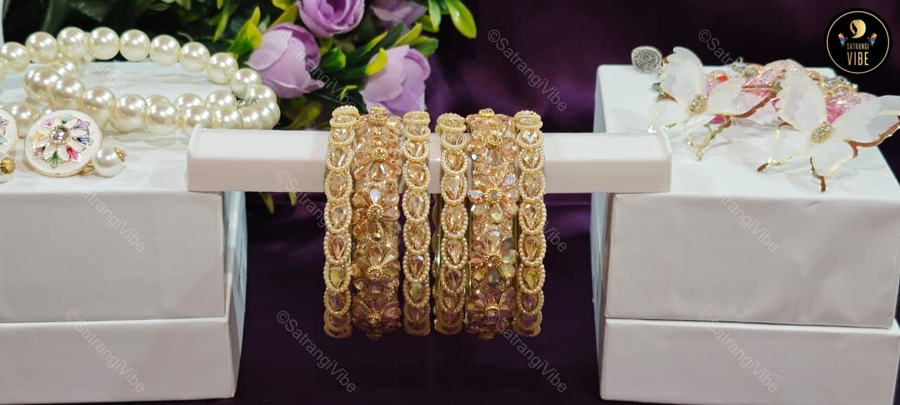 Set of Six Golden Flower Bangles Set - Image 7