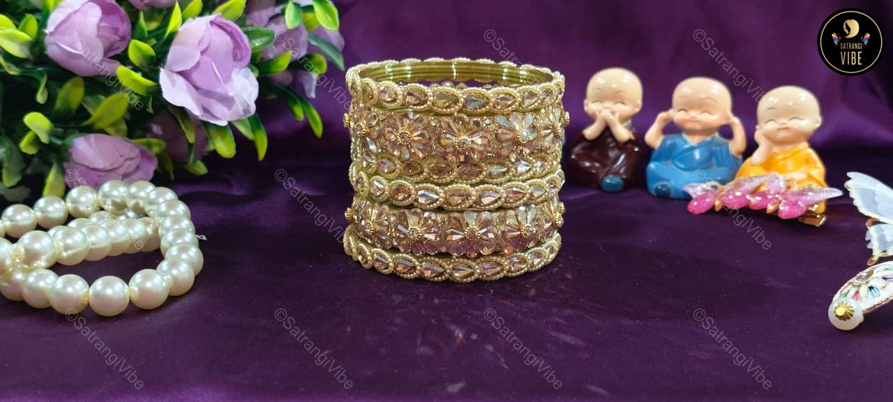Set of Six Golden Flower Bangles Set