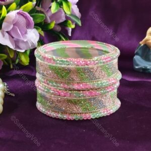 Set of Six Green Pink Blue Bangles Set