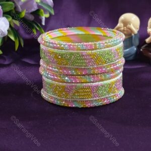 Set of Six Green Pink Yellow Bangles Set